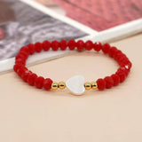 Boho Red&Pink Crystal Bead Shell Heart Bracelets Women Summer Jewelry