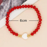 Boho Red&Pink Crystal Bead Shell Heart Bracelets Women Summer Jewelry