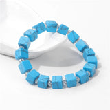 Lapis Lazuli Agates Turquoises Beaded Bracelet 8mm Natural Square Stone