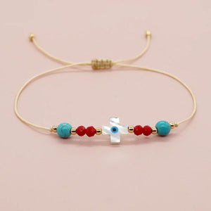 Boho Shell Cross Friendship Bracelets Crystal Turquoise Stone Beads
