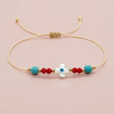 Boho Shell Cross Friendship Bracelets Crystal Turquoise Stone Beads