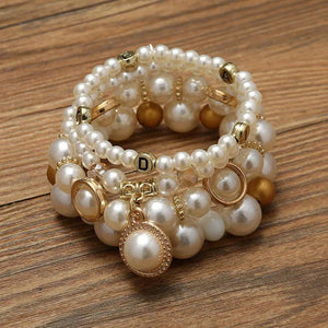 Vintage Pearl Stretch Bead Bracelets Set for Women
