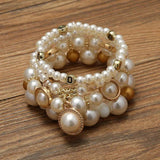 Vintage Pearl Stretch Bead Bracelets Set for Women