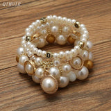 Vintage Pearl Stretch Bead Bracelets Set for Women
