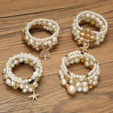 Vintage Pearl Stretch Bead Bracelets Set for Women