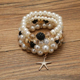 Vintage Pearl Stretch Bead Bracelets Set for Women