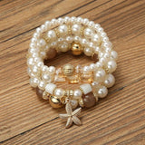 Vintage Pearl Stretch Bead Bracelets Set for Women