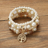 Vintage Pearl Stretch Bead Bracelets Set for Women