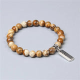 Botswana Agat Bracelet Men Silver Letter Charm 8mm Stone Beads Bangle