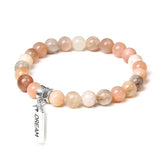 Botswana Agat Bracelet Men Silver Letter Charm 8mm Stone Beads Bangle
