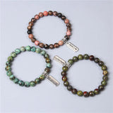 Botswana Agat Bracelet Men Silver Letter Charm 8mm Stone Beads Bangle