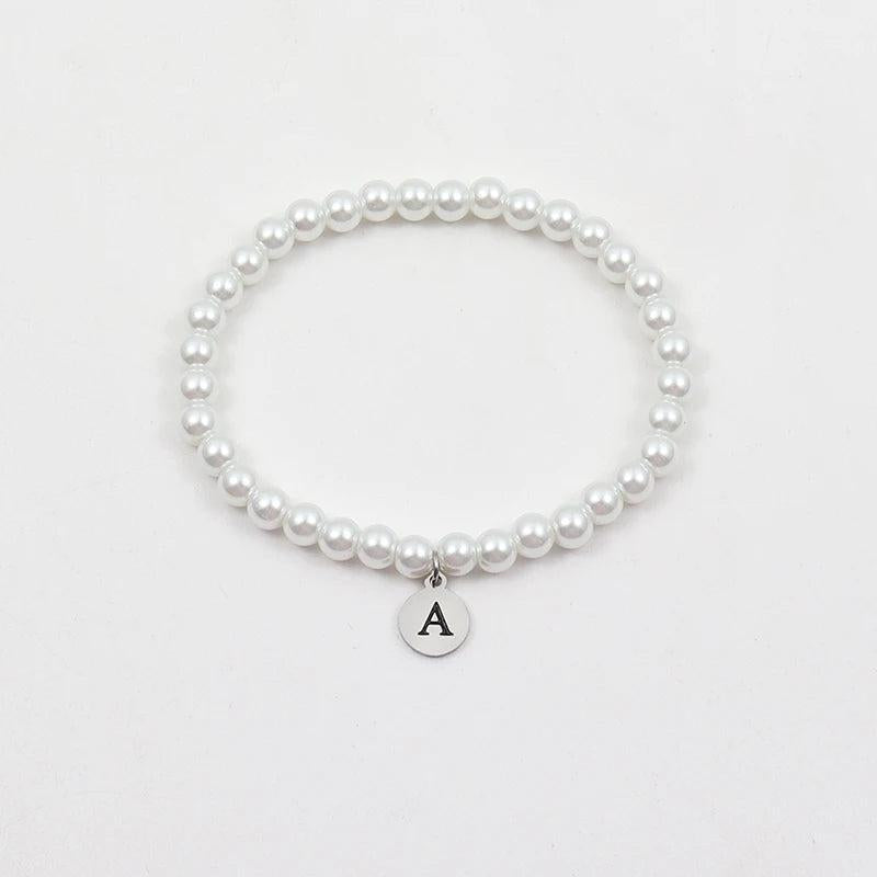 Men's Round Initial Letter Bracelet, 6mm Width Bead, Gift