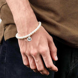 Men's Round Initial Letter Bracelet, 6mm Width Bead, Gift