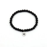 Men's Round Initial Letter Bracelet, 6mm Width Bead, Gift