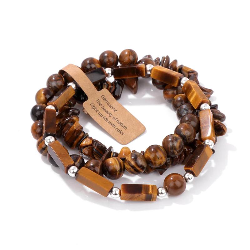 Irregular Chip Stone Bracelet Set Boho Beads Elastic Charm Bracelets
