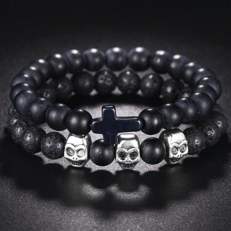 MeMolissa 2pcs Cross Bracelets Natural Stone Beaded Couple Gift