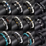 MeMolissa 2pcs Cross Bracelets Natural Stone Beaded Couple Gift
