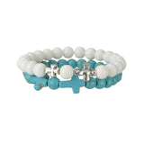MeMolissa 2pcs Cross Bracelets Natural Stone Beaded Couple Gift