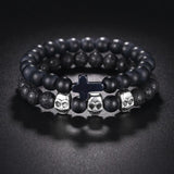 MeMolissa 2pcs Cross Bracelets Natural Stone Beaded Couple Gift