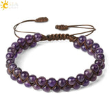 CSJA Natural Stone Double Layers Bracelet Healing Quartz Crystal Beaded Bangle