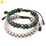 CSJA Natural Stone Double Layers Bracelet Healing Quartz Crystal Beaded Bangle