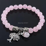 Natural Rose Quartz 8mm Beads Bracelet with Tree Of Life Charm