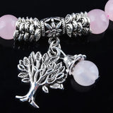 Natural Rose Quartz 8mm Beads Bracelet with Tree Of Life Charm
