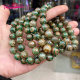 High Natural Green Three Eyes Agate Stone Bracelet Elastic Round Beads