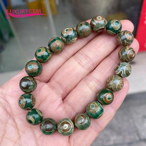 High Natural Green Three Eyes Agate Stone Bracelet Elastic Round Beads