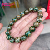 High Natural Green Three Eyes Agate Stone Bracelet Elastic Round Beads