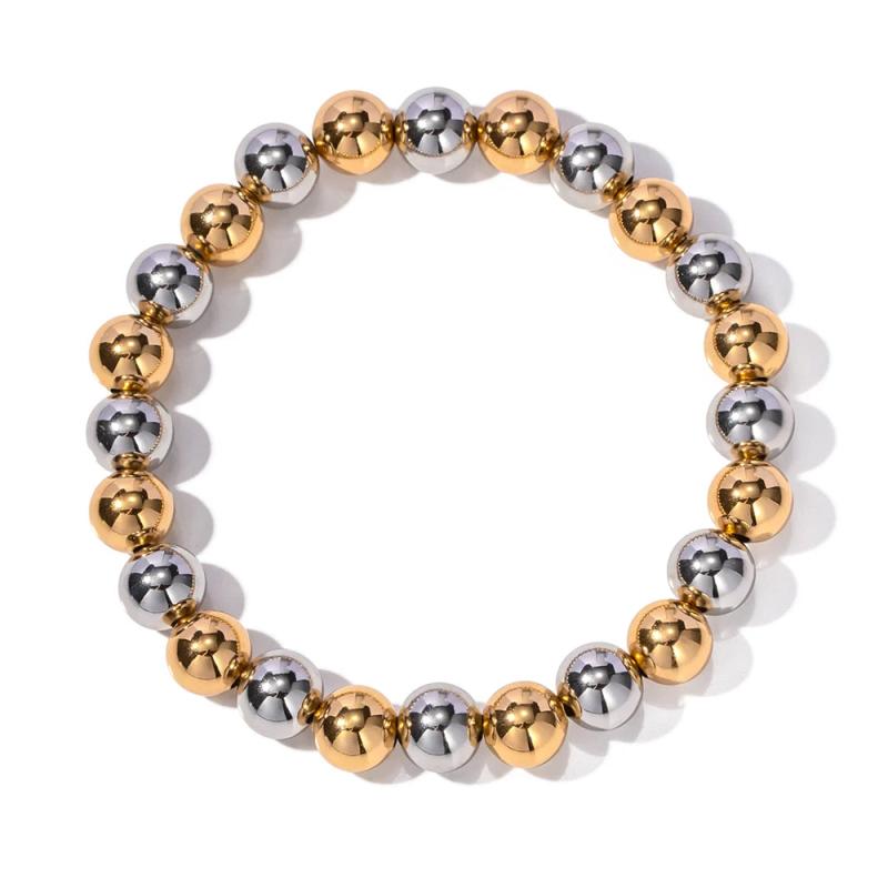 Copper Leather Bead Elastic 8mm Round Bracelet for Women