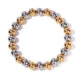Copper Leather Bead Elastic 8mm Round Bracelet for Women