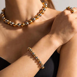 Copper Leather Bead Elastic 8mm Round Bracelet for Women