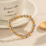 Copper Leather Bead Elastic 8mm Round Bracelet for Women