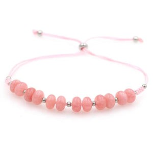 8mm Stone Bead Bracelet Adjustable Cord Stainless Steel Spacer Men Women