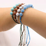 8mm Stone Bead Bracelet Adjustable Cord Stainless Steel Spacer Men Women