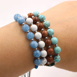 8mm Stone Bead Bracelet Adjustable Cord Stainless Steel Spacer Men Women