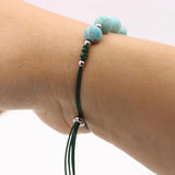 8mm Stone Bead Bracelet Adjustable Cord Stainless Steel Spacer Men Women