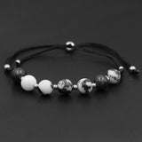8mm Stone Bead Bracelet Adjustable Cord Stainless Steel Spacer Men Women