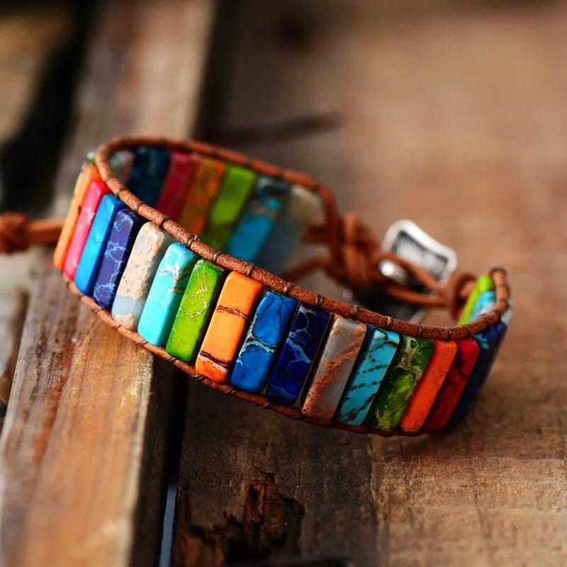 Chakra Bracelet Natural Stone Beads Leather Wrap Couples Bracelets
