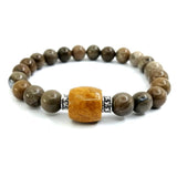 Agate & Tian Huang Stone Bracelet - 8mm Rounds & 11x12 Drum Beads