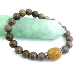 Agate & Tian Huang Stone Bracelet - 8mm Rounds & 11x12 Drum Beads