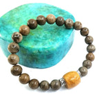 Agate & Tian Huang Stone Bracelet - 8mm Rounds & 11x12 Drum Beads