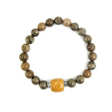 Agate & Tian Huang Stone Bracelet - 8mm Rounds & 11x12 Drum Beads