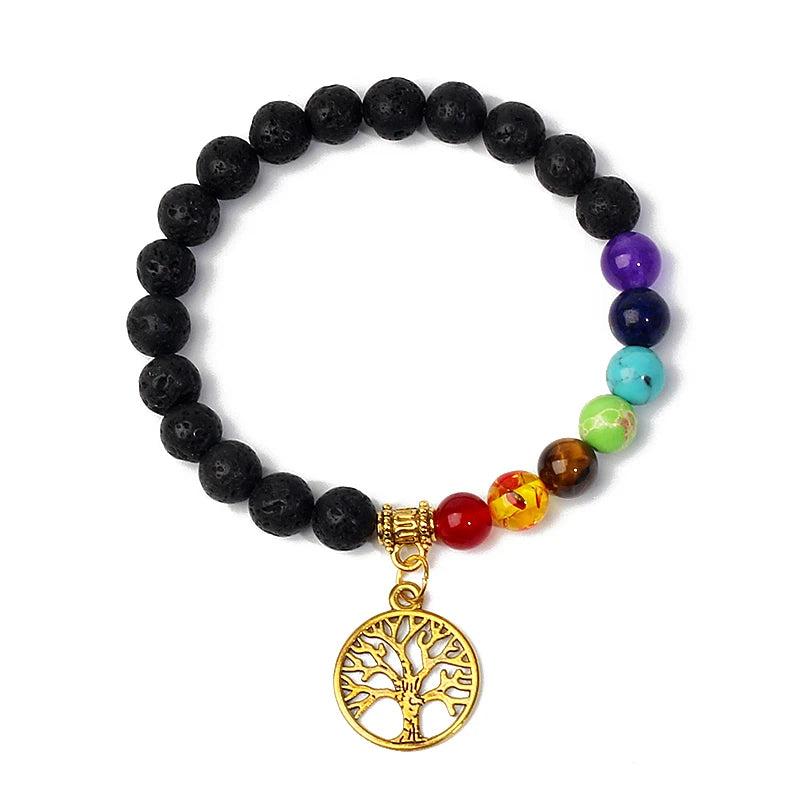 7 Chakra Tree Bracelet Natural Stone Reiki Healing Beads Bangle Men Women