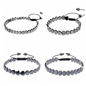 Hematite Heart Gemstone Beads Bangle Bracelet Adjustable Loss Weight