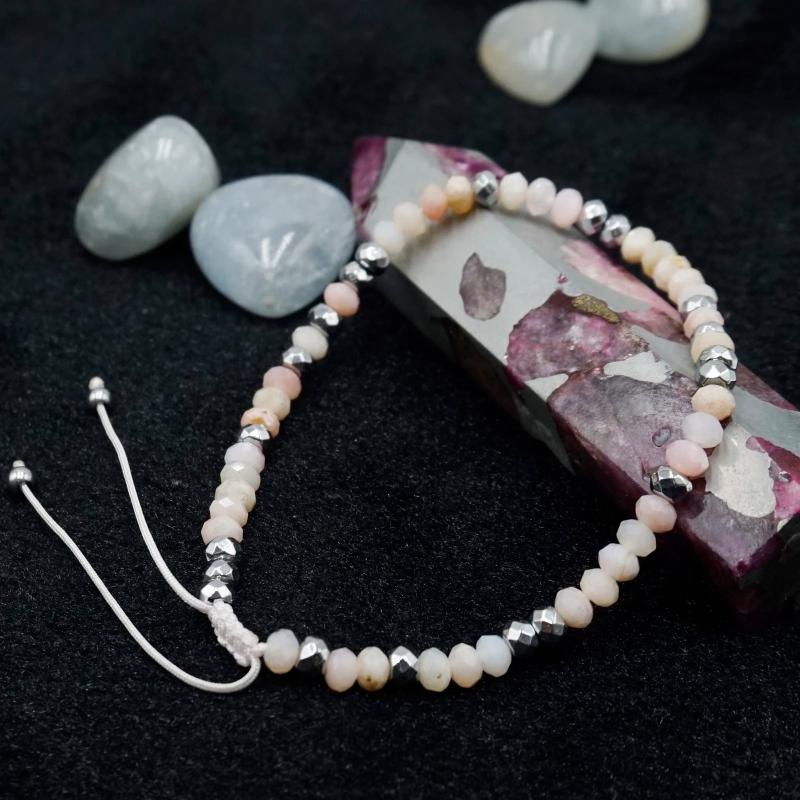 Pink Opal 2*4 Faced Cut Wheel Beads Bracelet for Woman