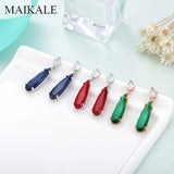 Water Drop Gem Stone Dangle Earrings Gold/Silver Plated Zirconia Drop Earrings