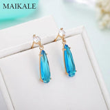 Water Drop Gem Stone Dangle Earrings Gold/Silver Plated Zirconia Drop Earrings