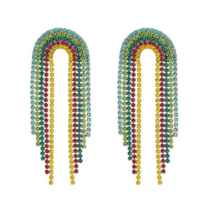Rainbow Rhinestone Chain Dangle Earrings